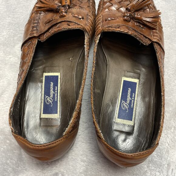 Bragano Woven‎ Kiltie Loafers Mens 10.5M Brown Leather Preppy Made in Italy main image 5